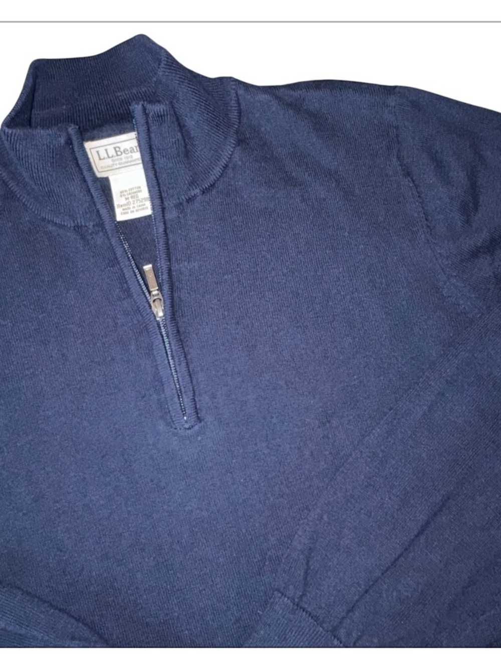 L.L. Bean Men's M 1/4  Zip Sweater Navy Blue Cotton Cashmere Blend Pullover Soft